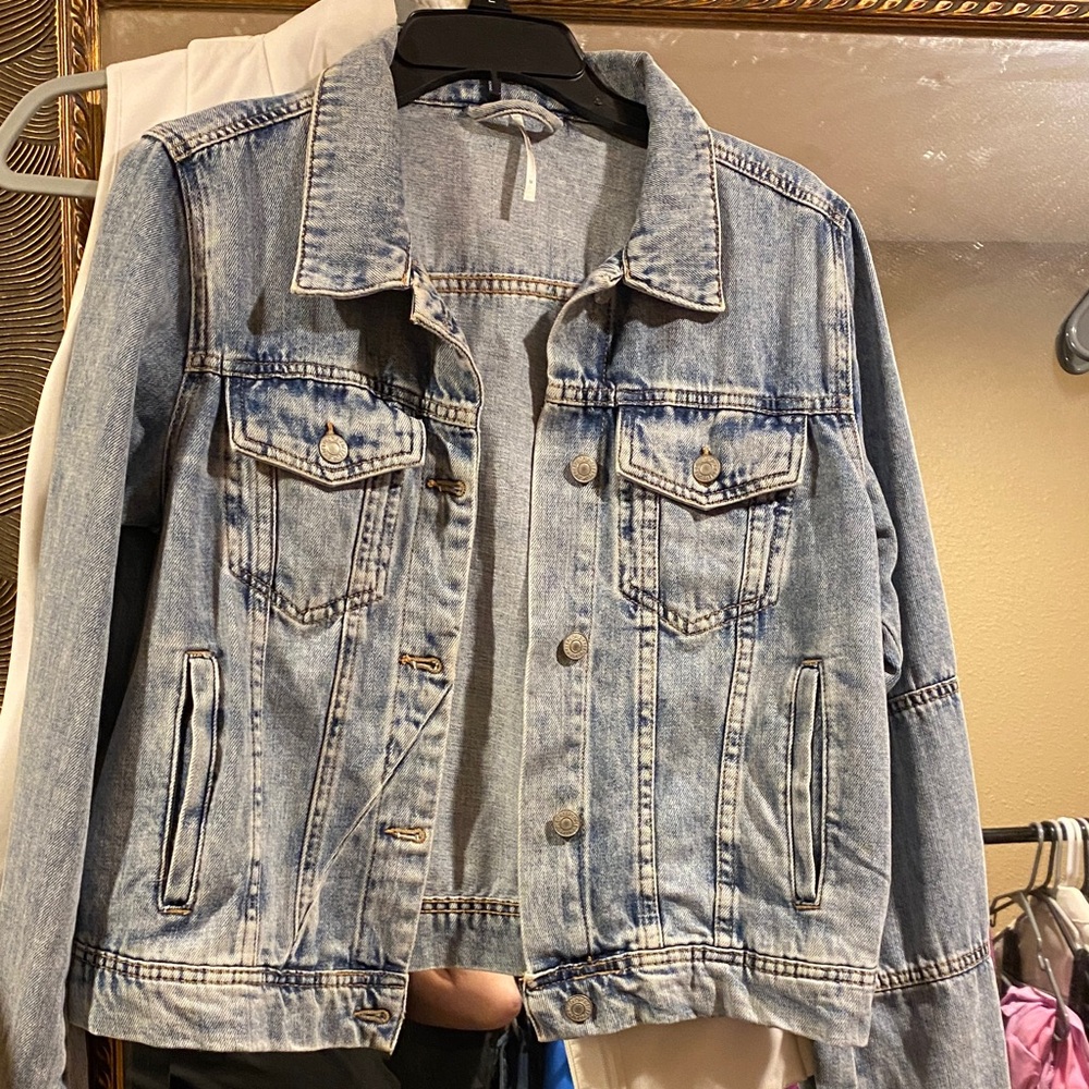 Free People Washed Light Blue Denim Jacket